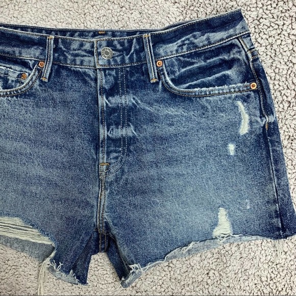 GRLFRND Helena High Rise Cut Off Distressed Denim Shorts Size 27 - Picture 5 of 9